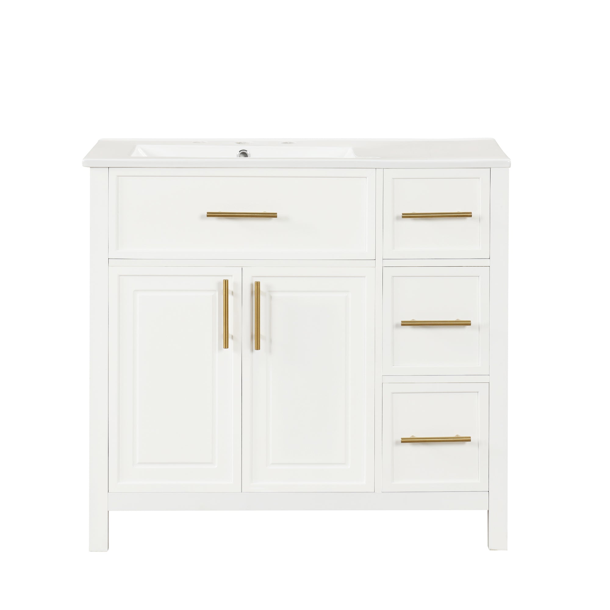 VanityFus 28.6-in White Bathroom Vanity Single Sink Combo Undermount with Ceramic Top 2 doors 3 drawers